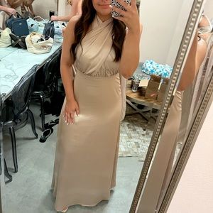 Revelry Satin Bridesmaid Dress, Size 8, Gold Champagne